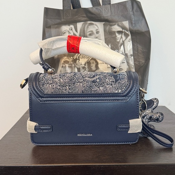 Meng Li Sha Navy Blue Floral Women's Bag - Picture 2 of 3